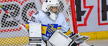 A young goalie during the practice