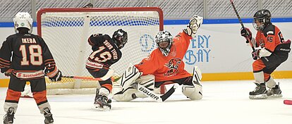 An Ice Hockey player trying to score