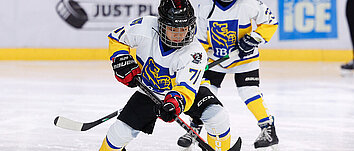 An ice hockey player during the skills training